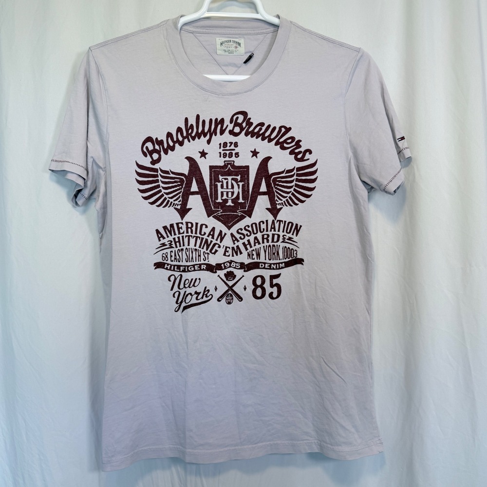 Hilfiger Denim T-Shirt Brooklyn Brawlers Graphic‎ Purple Cotton Mens XXL
